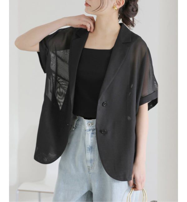  「《予約》【洗える】シアーカラミハーフスリーブジャケット」|その他|ブラック