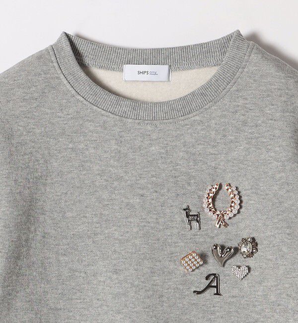 SHIPS any「SHIPS any:〈手洗い可能〉裏起毛 ビジュー クルーネック コンパクト プルオーバー」|スウェット・ジャージ|