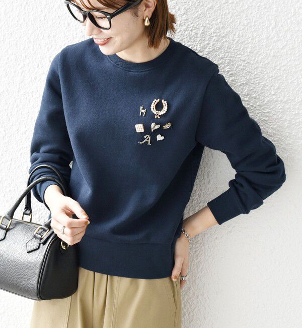 SHIPS any「SHIPS any:〈手洗い可能〉裏起毛 ビジュー クルーネック コンパクト プルオーバー」|スウェット・ジャージ|