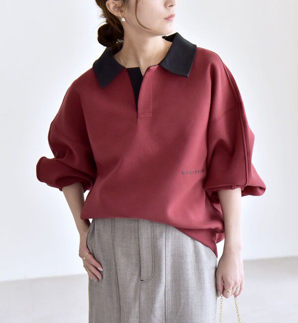 quaranciel「quaranciel:〈洗濯機可能〉ポンチ ロゴプリント ポロ スウェット プルオーバー」|スウェット・ジャージ|ワイン