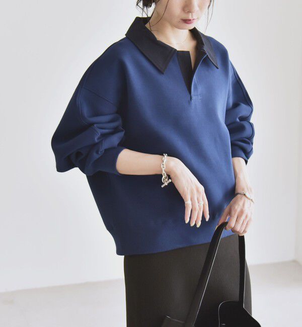 quaranciel「quaranciel:〈洗濯機可能〉ポンチ ロゴプリント ポロ スウェット プルオーバー」|スウェット・ジャージ|