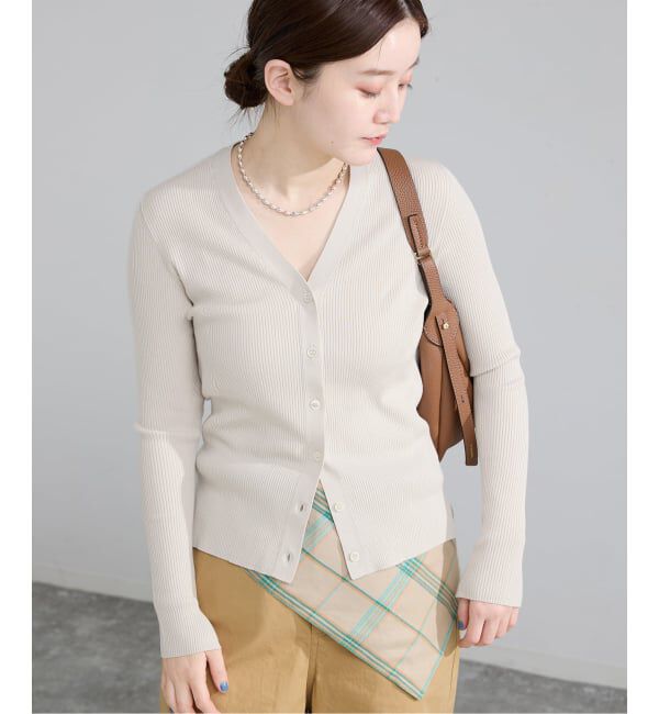 IENA「《新色/追加》ECO SPLASH リブVネックカーディガン」|カーディガン|ナチュラル