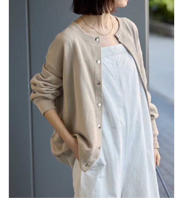 SLOBE IENA「《追加2》ダブルフェイスジャージースナップカーディガン」|カーディガン|ベージュ A