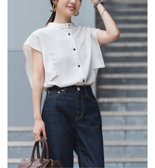 NOBLE「《WEB限定追加予約》【洗える】スクエアースリーブフロントオープンブラウス」|シャツ・ブラウス|