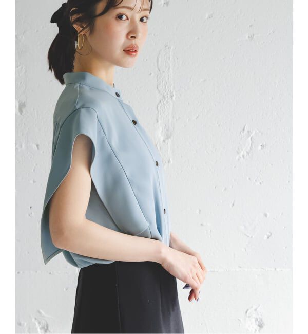 NOBLE「《WEB限定追加予約》【洗える】スクエアースリーブフロントオープンブラウス」|シャツ・ブラウス|サックスブルー