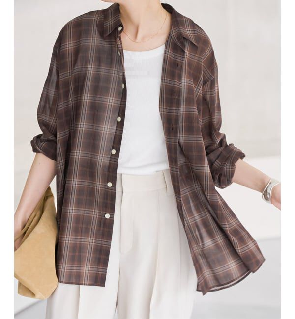 Spick and Span「《予約》コットンボイルチェックシャツ」|シャツ・ブラウス|ブラウンベース