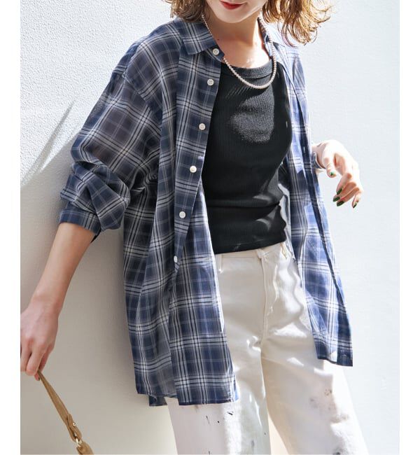 Spick and Span「《予約》コットンボイルチェックシャツ」|シャツ・ブラウス|ネイビーベース