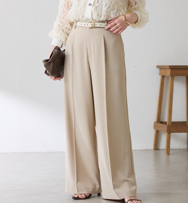  「《マイナス3kg見え/サイズ展開豊富》ジャージワイドパンツ」|スラックス|ベージュ
