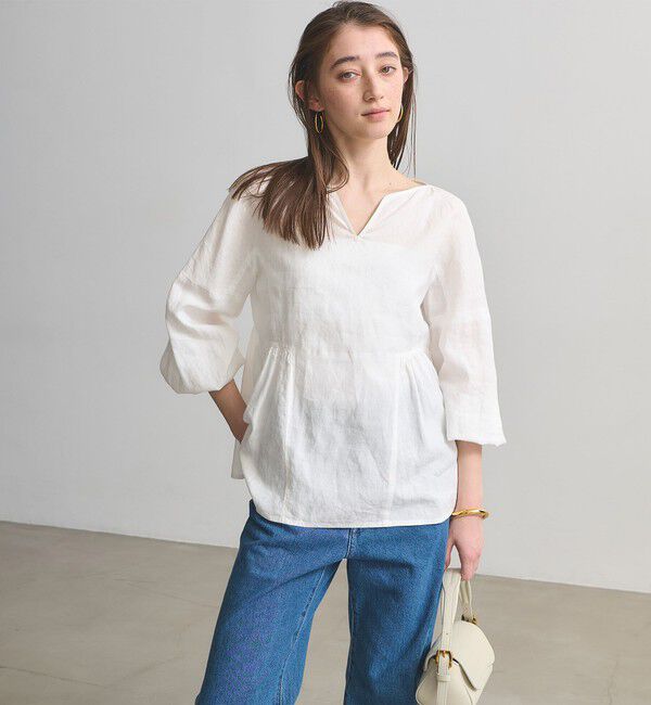 UNITED ARROWS「リネン スキッパー ペプラム ブラウス ‐ウォッシャブル‐」|シャツ・ブラウス|