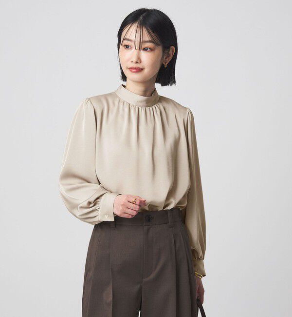 UNITED ARROWS green label relaxing「サテン スタンドネック ギャザー ブラウス」|シャツ・ブラウス|