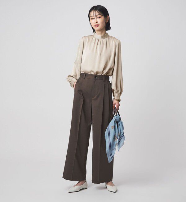 UNITED ARROWS green label relaxing「サテン スタンドネック ギャザー ブラウス」|シャツ・ブラウス|