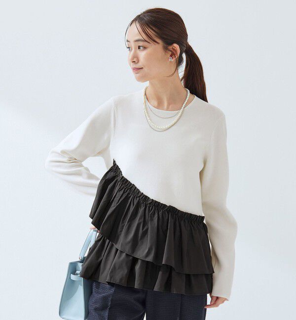 UNITED ARROWS green label relaxing「タフタ ドッキング ペプラム プルオーバー ニット ウォッシャブル」|ニット・セーター|