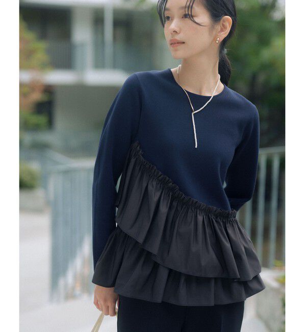 UNITED ARROWS green label relaxing「タフタ ドッキング ペプラム プルオーバー ニット ウォッシャブル」|ニット・セーター|