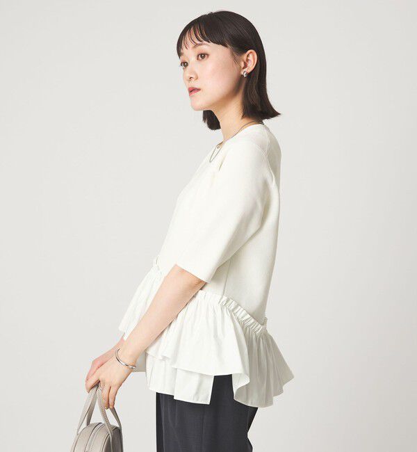 UNITED ARROWS green label relaxing「ドッキング ペプラム ショートスリーブ ニット プルオーバー ウォッシャブル」|ニット・セーター|