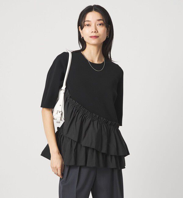 UNITED ARROWS green label relaxing「ドッキング ペプラム ショートスリーブ ニット プルオーバー ウォッシャブル」|ニット・セーター|