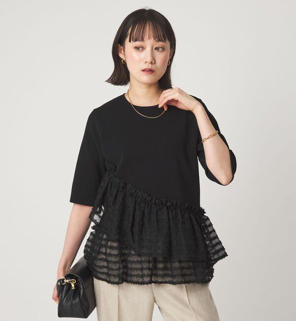 UNITED ARROWS green label relaxing「ドッキング ペプラム ショートスリーブ ニット プルオーバー ウォッシャブル」|ニット・セーター|