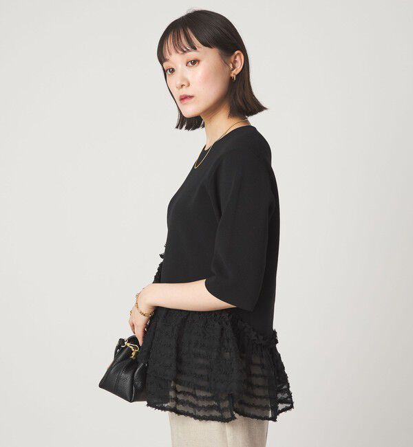 UNITED ARROWS green label relaxing「ドッキング ペプラム ショートスリーブ ニット プルオーバー ウォッシャブル」|ニット・セーター|