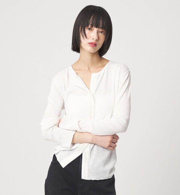 EMMEL REFINES「＜EMMEL REFINES＞EM スラブテレコ カット カーディガン」|カーディガン|OFF WHITE