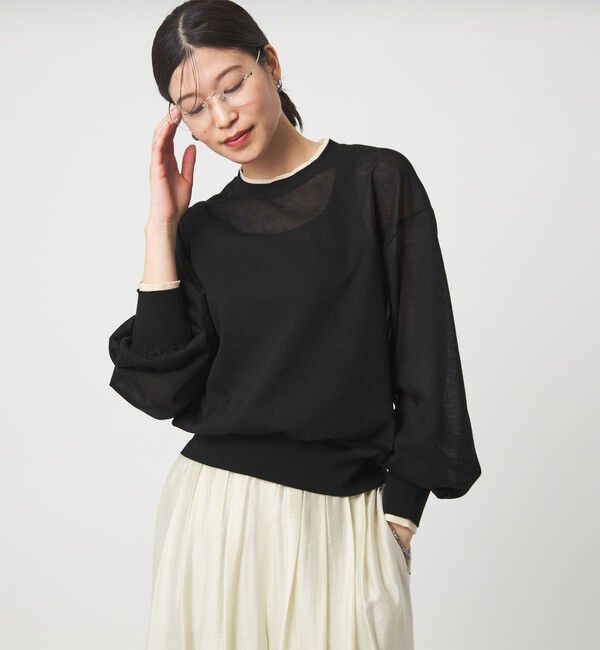 UNITED ARROWS green label relaxing「【WEB限定】＜at ease＞バイカラー シアー ニット プルオーバー」|ニット・セーター|