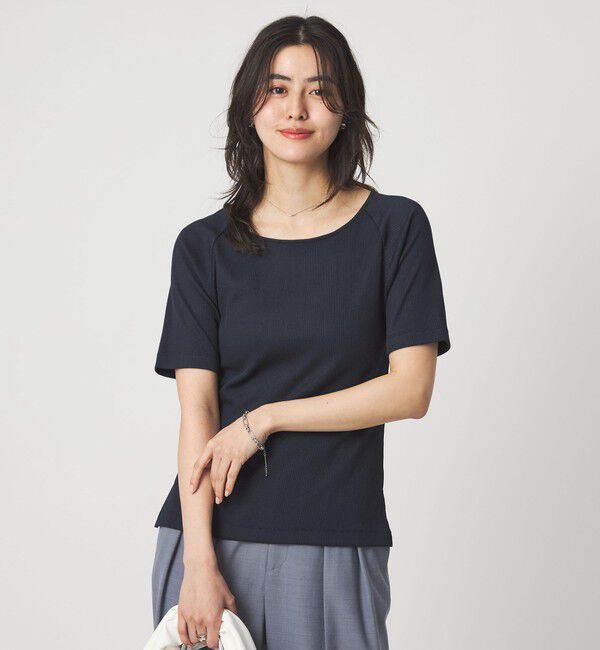 UNITED ARROWS green label relaxing「ブライトリブ ボートネック 5分袖 プルオーバー カットソー」|Tシャツ・カットソー|