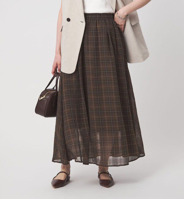 UNITED ARROWS green label relaxing「シアー チェック ロング スカート」|フレア|