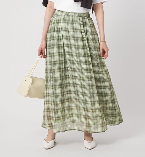 UNITED ARROWS green label relaxing「シアー チェック ロング スカート」|フレア|LIME