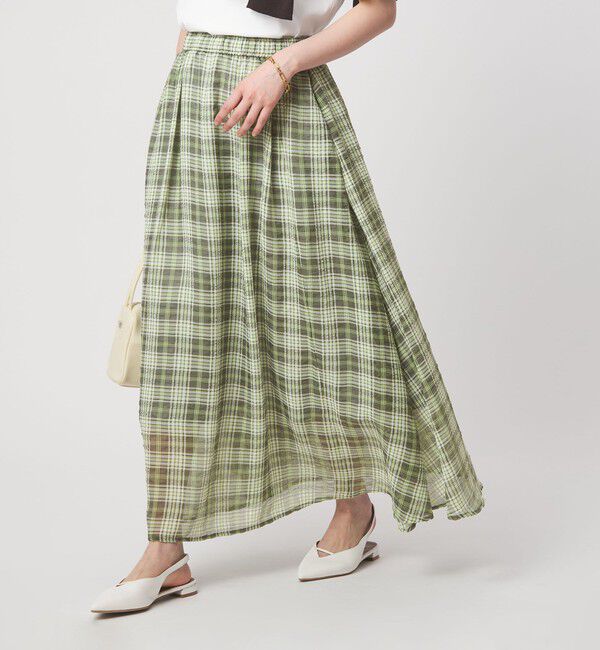 UNITED ARROWS green label relaxing「シアー チェック ロング スカート」|フレア|