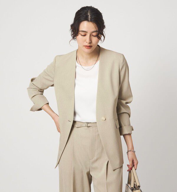 UNITED ARROWS green label relaxing「［size SHORTあり］サラフール ノーラペル ジャケット ストレッチ 接触冷感 UVカット」|ノーカラージャケット|