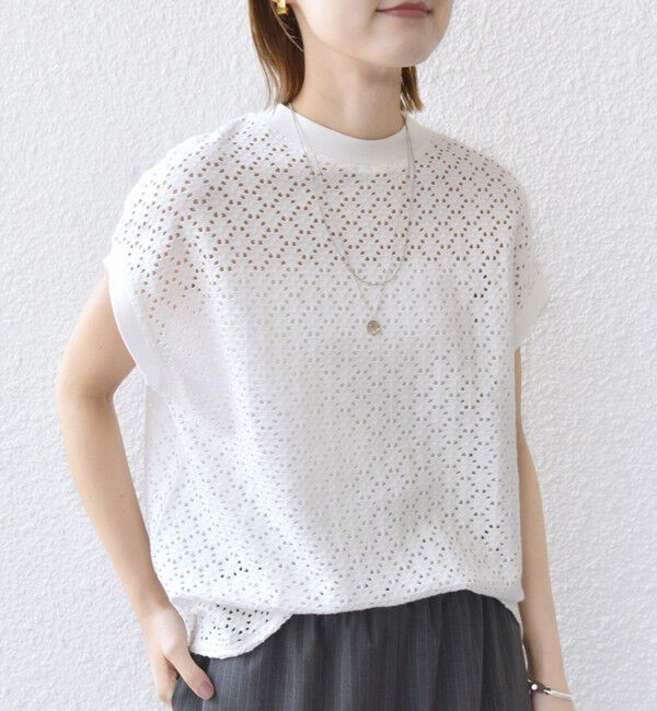 SHIPS for women「《一部追加予約》【WEB限定】〈手洗い可能〉アイレット クルーネック プルオーバー」|Tシャツ・カットソー|