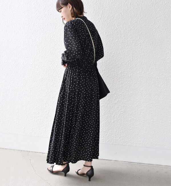 SHIPS for women「〈手洗い可能〉ドット / 花柄 バンドカラー サイド プリーツ ワンピース」|ワンピース|