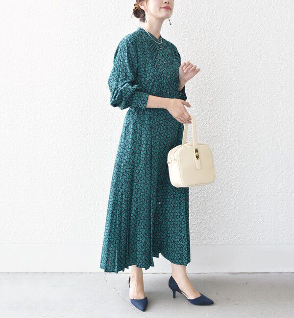 SHIPS for women「〈手洗い可能〉ドット / 花柄 バンドカラー サイド プリーツ ワンピース」|ワンピース|