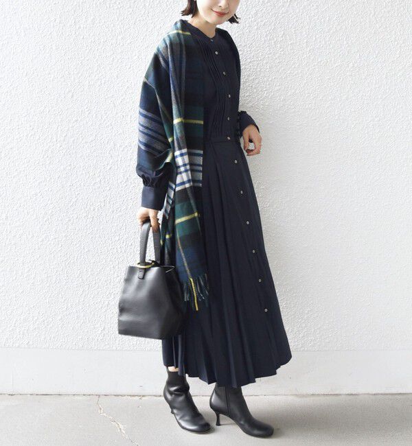 SHIPS for women「〈手洗い可能〉ドット / 花柄 バンドカラー サイド プリーツ ワンピース」|ワンピース|