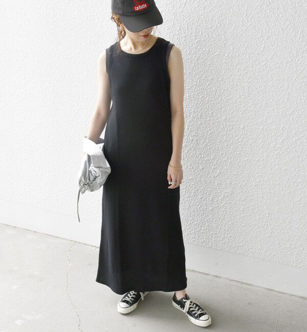 SHIPS any「SHIPS any:〈洗濯機可能〉ワッフル タンク ロング ワンピース」|ワンピース|ブラック