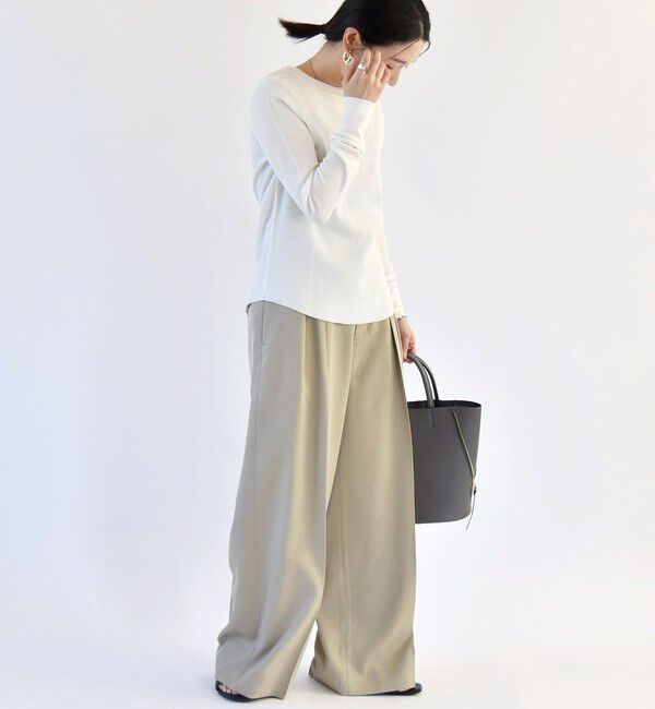 quaranciel「quaranciel:〈洗濯機可能〉ワッフル クルーネック ラウンドヘム カットソー」|Tシャツ・カットソー|