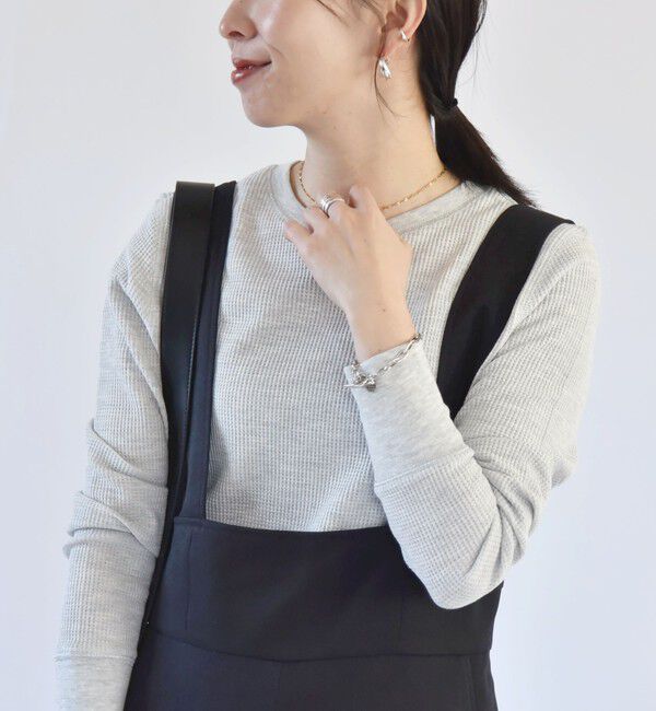 quaranciel「quaranciel:〈洗濯機可能〉ワッフル クルーネック ラウンドヘム カットソー」|Tシャツ・カットソー|ライトグレー