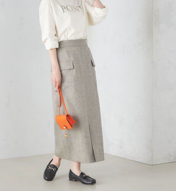 SHIPS for women「麻混 ストライプ 無地 ポケット タイト スカート ◇」|スカート|ダークグレー