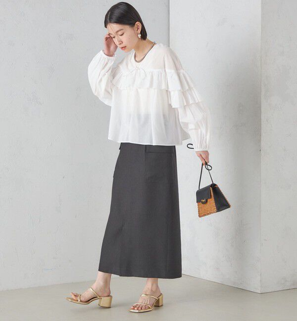 SHIPS for women「麻混 ストライプ 無地 ポケット タイト スカート ◇」|スカート|