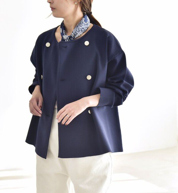 quaranciel「quaranciel:〈手洗い可能〉ニット ノーカラー ダブル ジャケット カーディガン」|カーディガン|