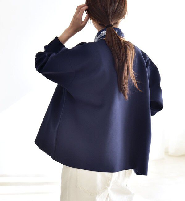 quaranciel「quaranciel:〈手洗い可能〉ニット ノーカラー ダブル ジャケット カーディガン」|カーディガン|