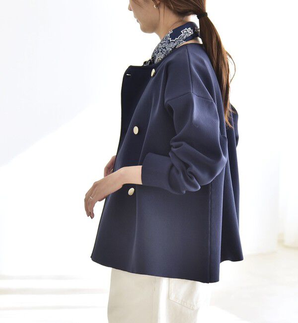 quaranciel「quaranciel:〈手洗い可能〉ニット ノーカラー ダブル ジャケット カーディガン」|カーディガン|