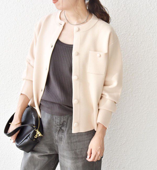 SHIPS any「SHIPS any: ミラノリブ ノーカラー ニット ジャケット カーディガン」|カーディガン|