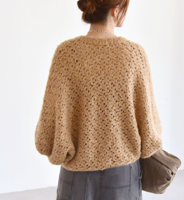 quaranciel「quaranciel:〈手洗い可能〉スパンコール レース編み クルーネック ドルマン ルーズ ニット」|ニット・セーター|