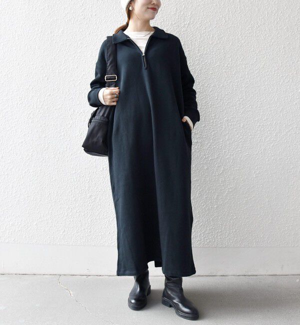 SHIPS any「SHIPS any:〈洗濯機可能〉USA コットン 裏起毛 ハーフジップ ワンピース」|ワンピース|