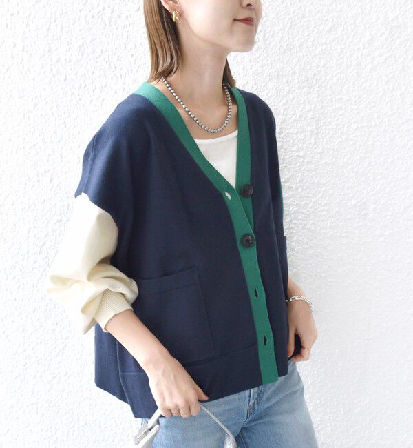SHIPS for women「【WEB限定】〈手洗い可能〉配色 ポケット カーディガン」|カーディガン|