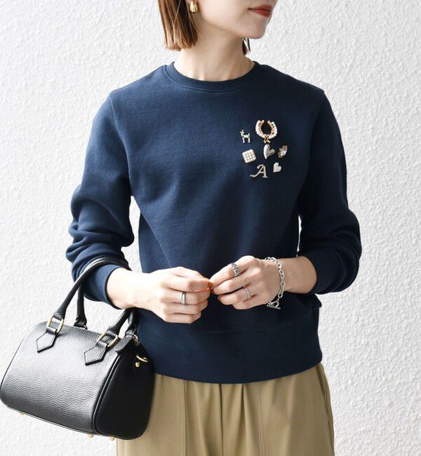 SHIPS any「SHIPS any:〈手洗い可能〉裏起毛 ビジュー クルーネック コンパクト プルオーバー」|スウェット・ジャージ|