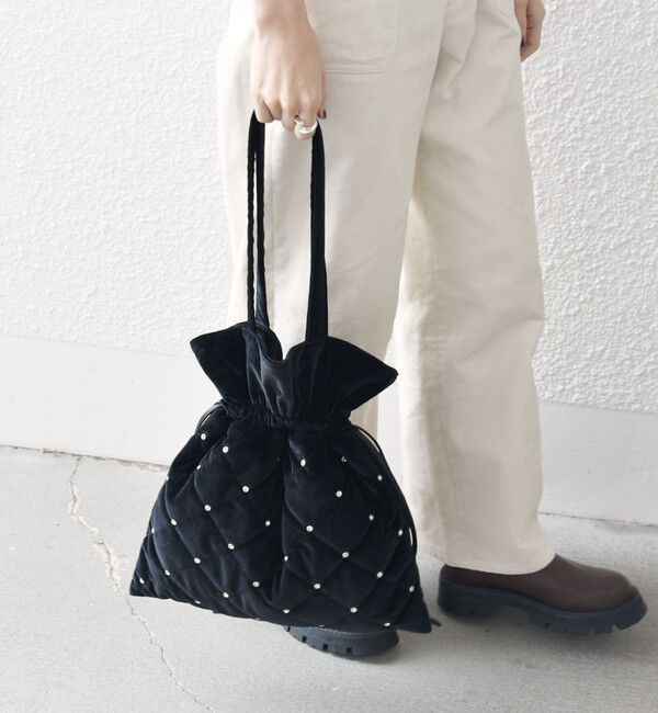 SHIPS any「SHIPS any: ビジュー ポリエステル ベロア キルティング ドロスト トートバッグ」|トートバッグ|