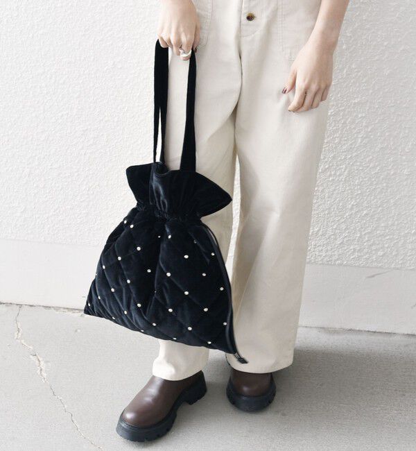 SHIPS any「SHIPS any: ビジュー ポリエステル ベロア キルティング ドロスト トートバッグ」|トートバッグ|