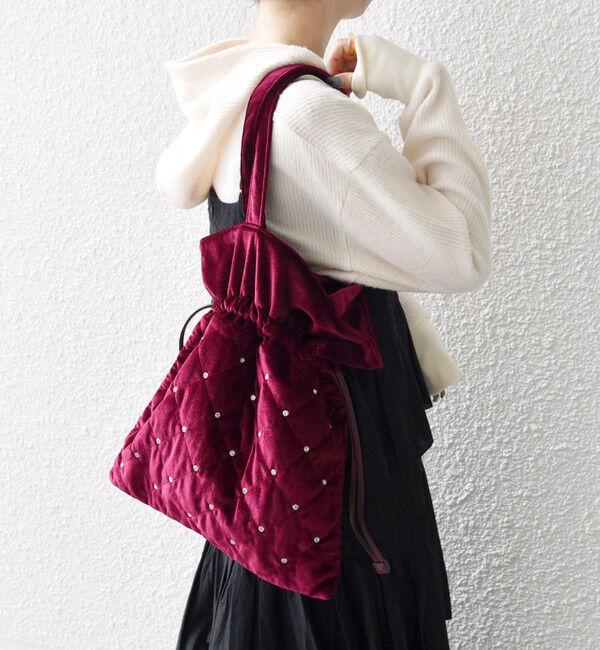 SHIPS any「SHIPS any: ビジュー ポリエステル ベロア キルティング ドロスト トートバッグ」|トートバッグ|ワイン