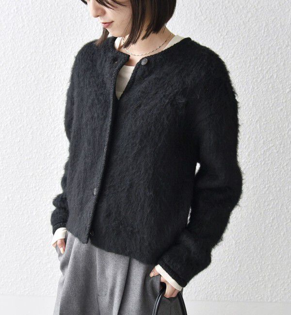 SHIPS any「SHIPS any:〈手洗い可能〉シャギー クルーネック ニット カーディガン」|カーディガン|ブラック