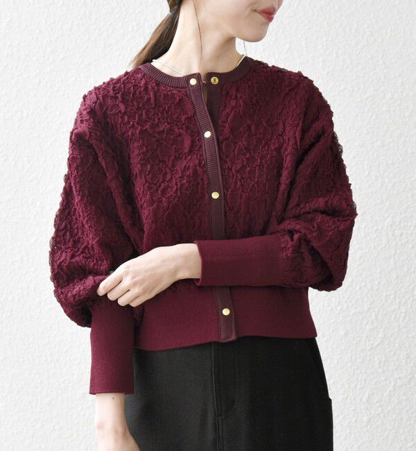 SHIPS any「《一部追加予約》SHIPS any:〈手洗い可能〉ジャカード バンピー コンパクト カーディガン」|カーディガン|ワイン